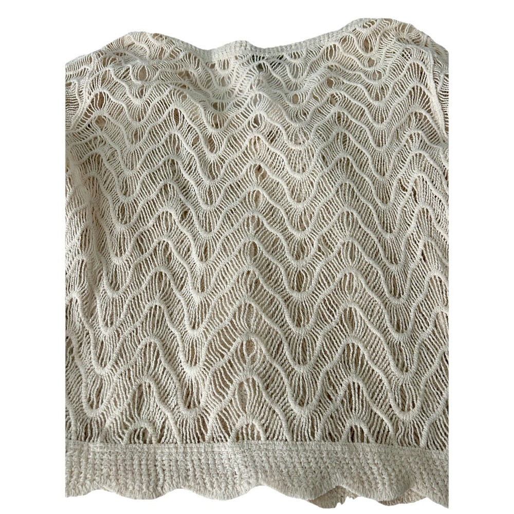 J Gee Crochet Lace Cardigan Top Ivory Button Front Scallop Trim Size Small - Picture 5 of 9
